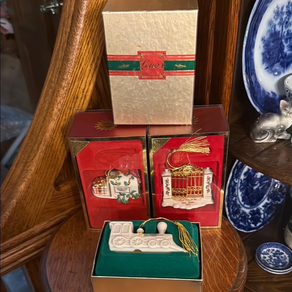 3 piece lot vintage Lenox Christmas ornaments new in box! 1 is 1998, 2 are 2003.